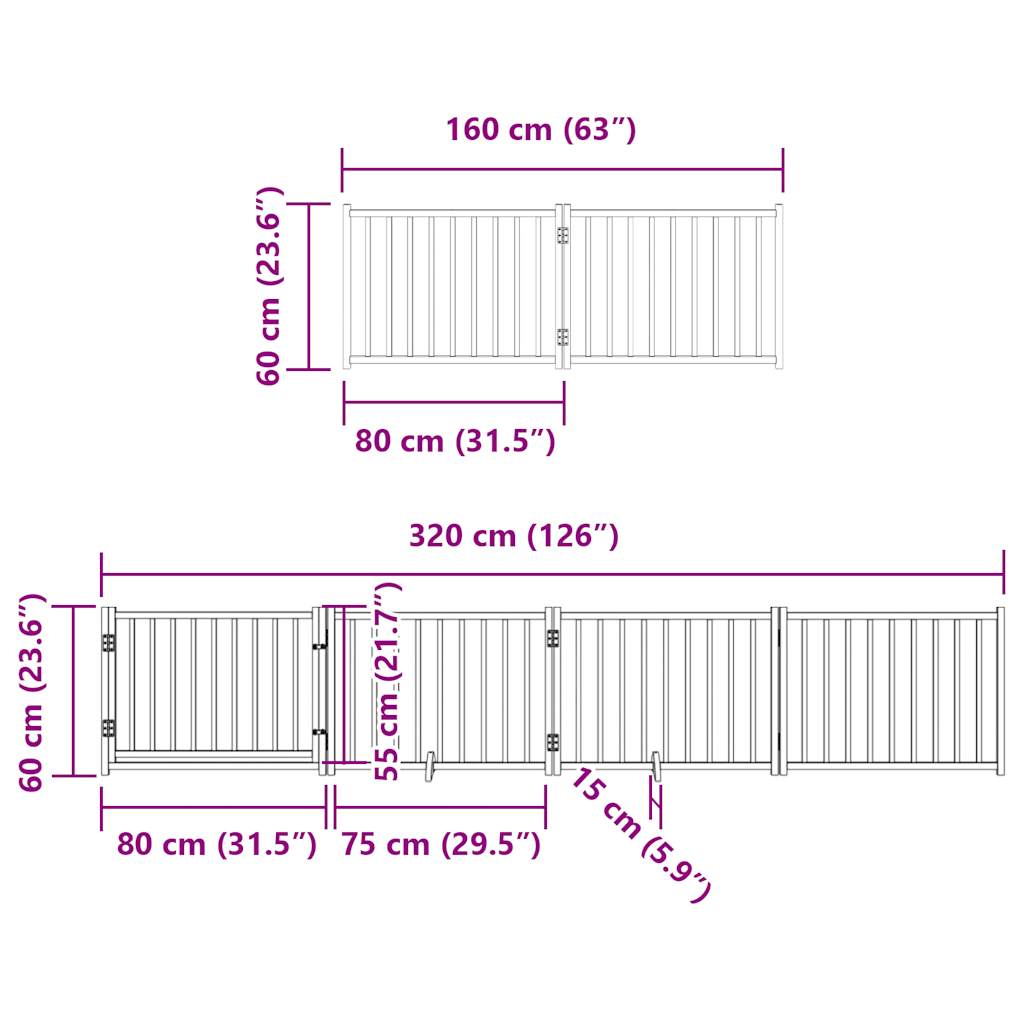 Zábrana pro psy s dvířky skládací 8 panelů černá 640 cm topol