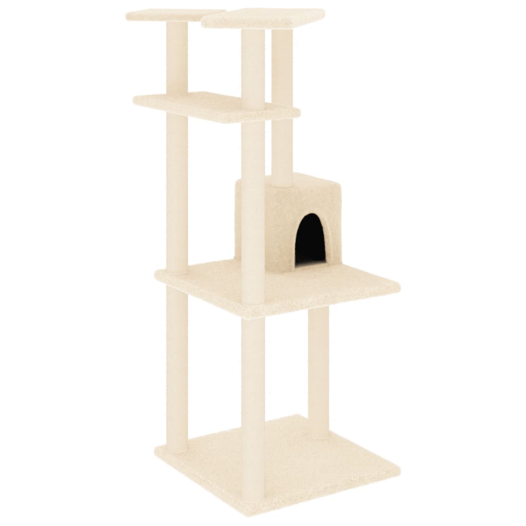 Škrabadlo pro kočky se sisalovými sloupky krémové 123 cm