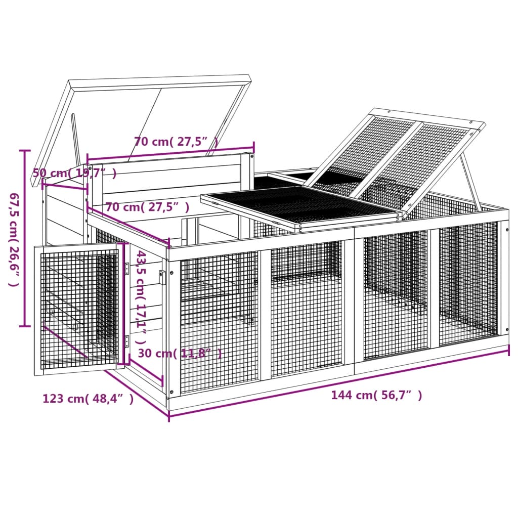 Králíkárna moka 144 x 123 x 67,5 cm masivní borové dřevo