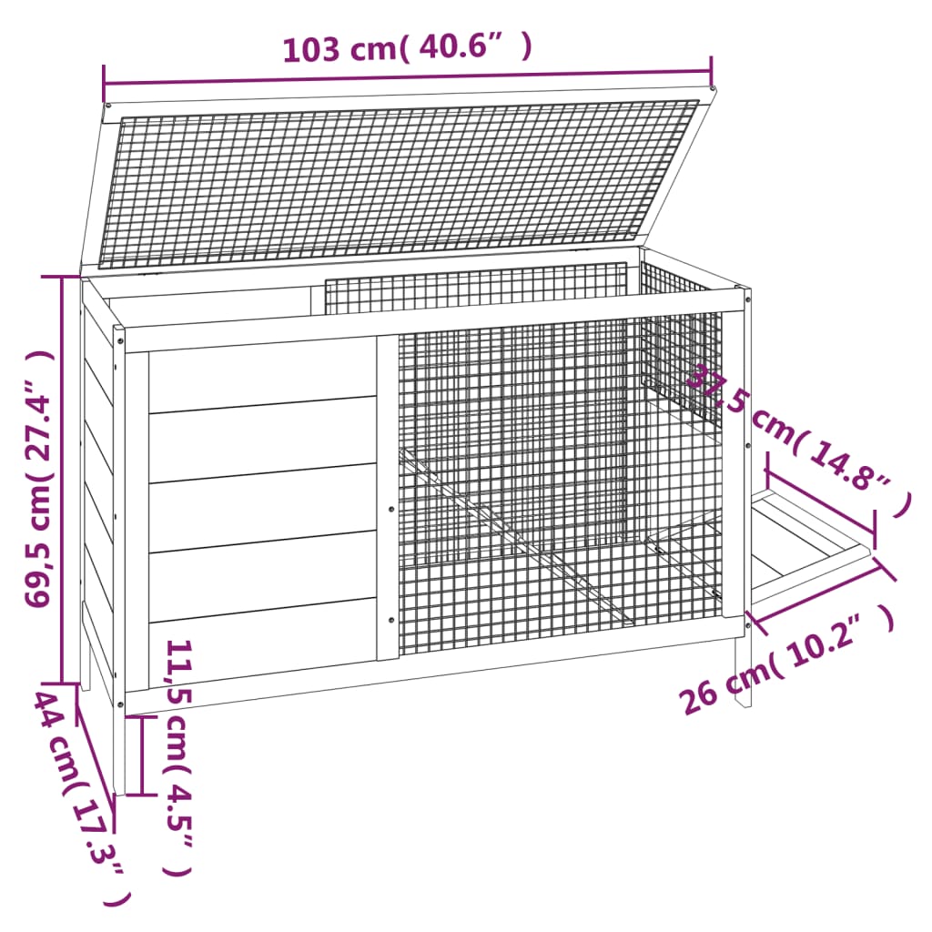 Králíkárna moka 103 x 44 x 69,5 cm masivní borové dřevo