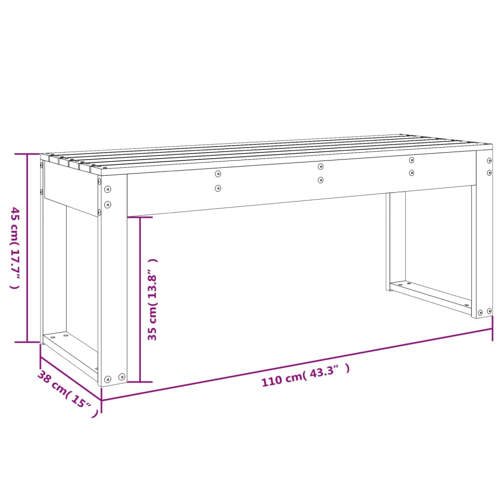 Zahradní lavice šedá 110 x 38 x 45 cm masivní borové dřevo