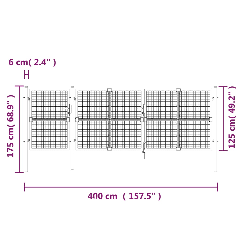 Zahradní branka s pletivem zelená 400 x 175 cm pozinkovaná ocel