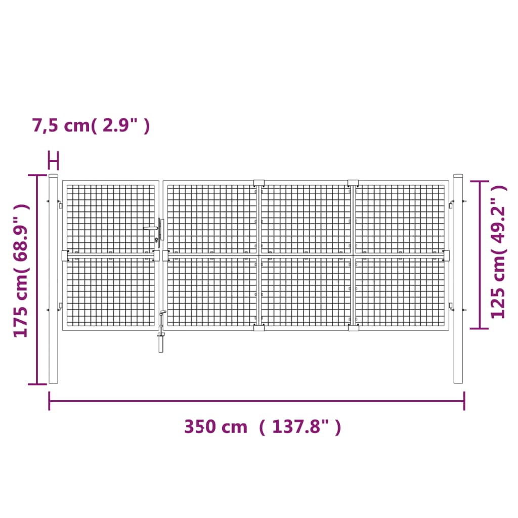 Zahradní branka s pletivem stříbrná 350x175 cm pozinkovaná ocel