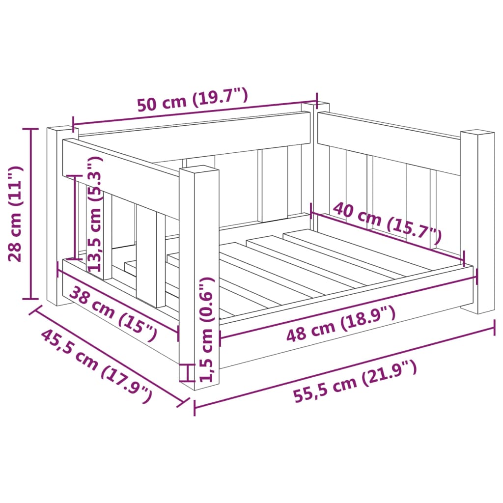 Pelíšek pro psy 55,5 x 45,5 x 28 cm masivní borovice
