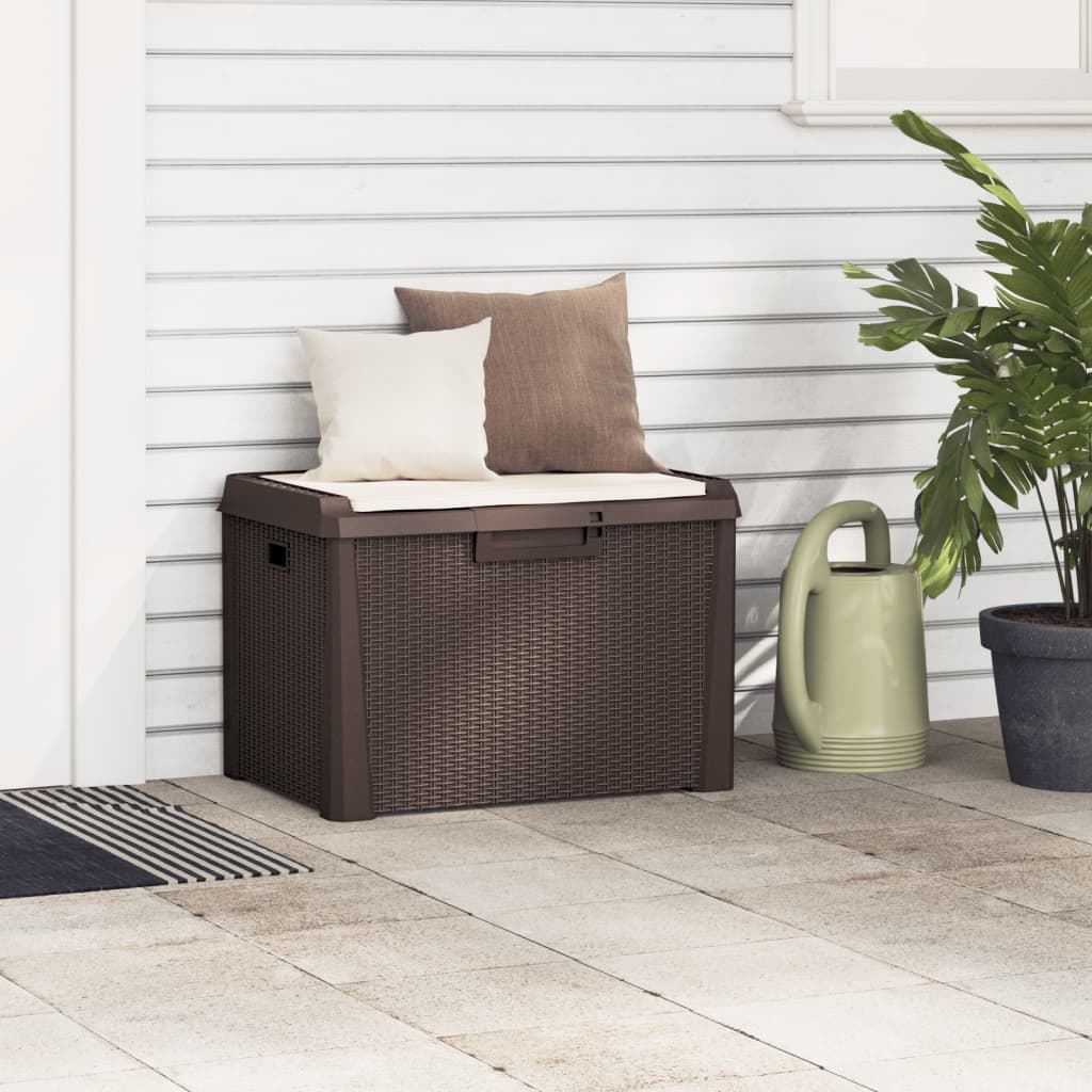 Zahradní úložný box s poduškou hnědý 125 l PP