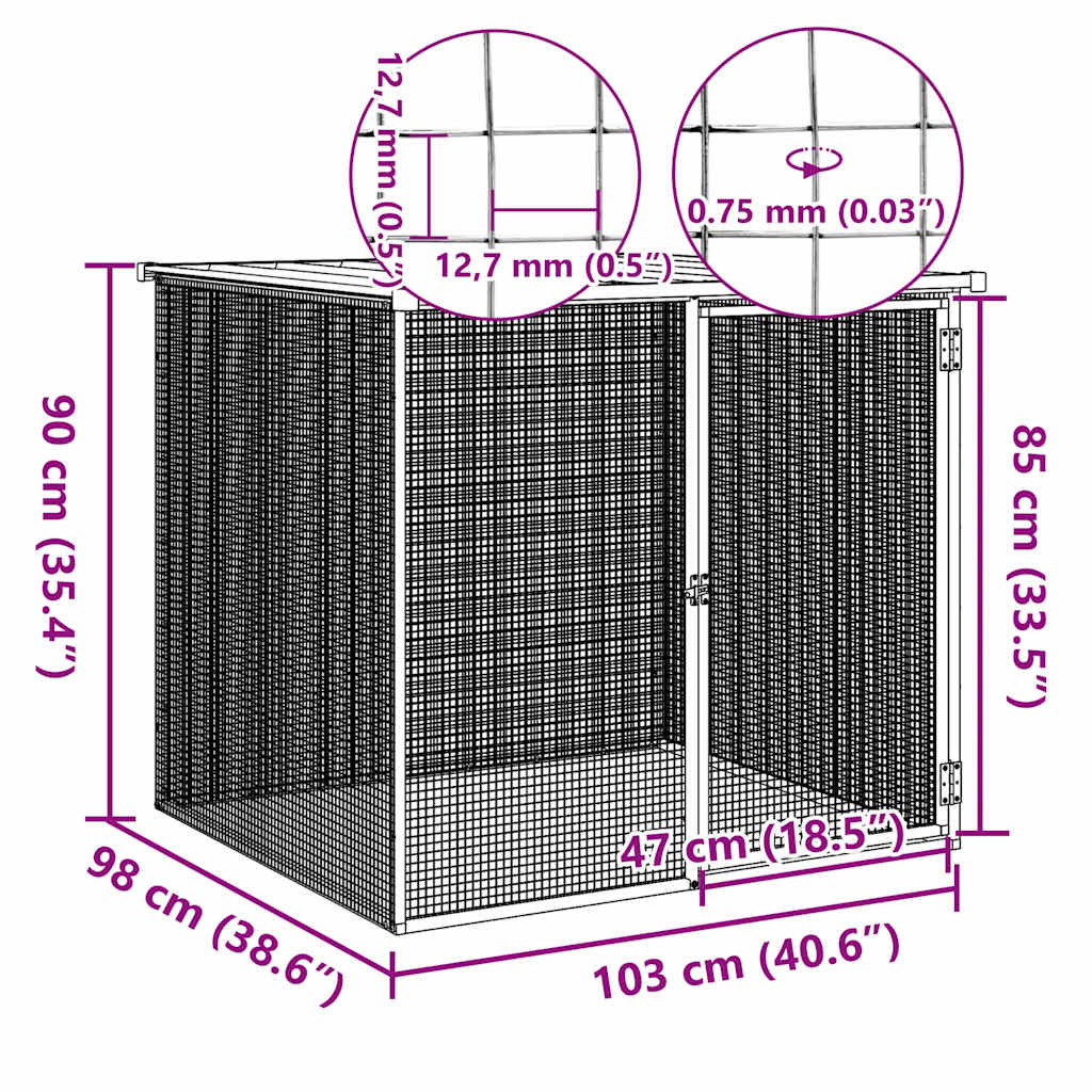 Klec pro kuřata se střechou světle šedá 103 x 98 x 90 cm ocel