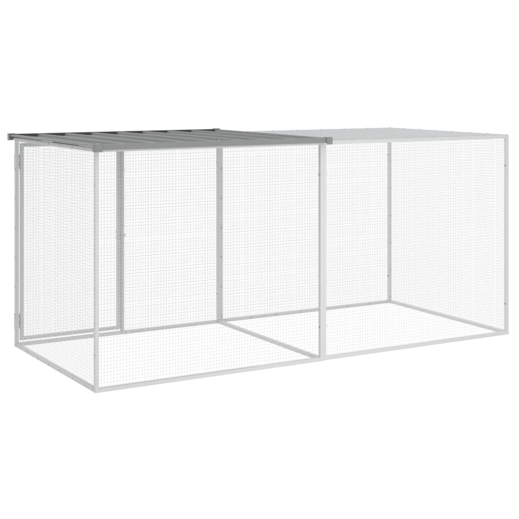 Klec pro kuřata se střechou světle šedá 203 x 98 x 90 cm ocel