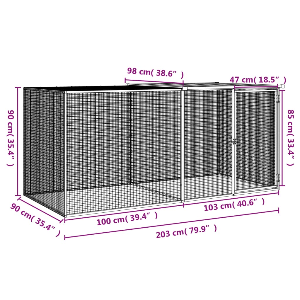 Klec pro kuřata se střechou světle šedá 203 x 98 x 90 cm ocel
