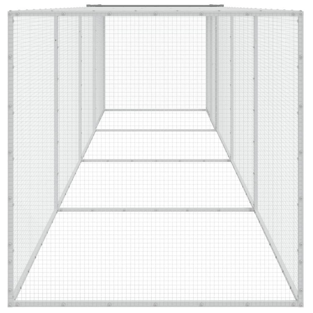 Klec pro kuřata se střechou světle šedá 403 x 98 x 90 cm ocel