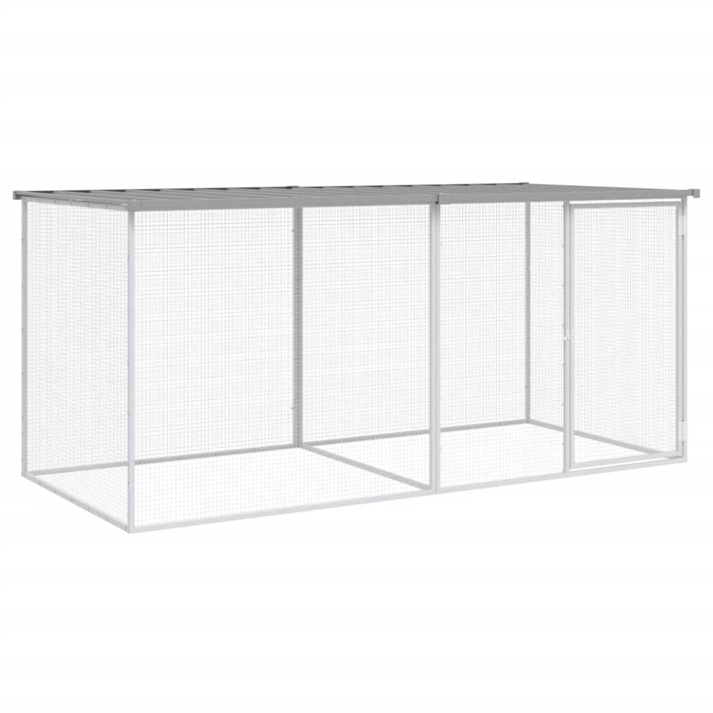 Klec pro kuřata se střechou světle šedá 203 x 98 x 90 cm pozinkovaná ocel
