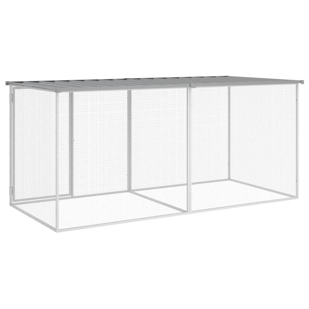 Klec pro kuřata se střechou světle šedá 203 x 98 x 90 cm pozinkovaná ocel
