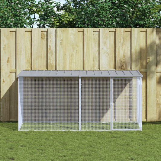 Klec pro kuřata se střechou světle šedá 203 x 98 x 90 cm pozinkovaná ocel