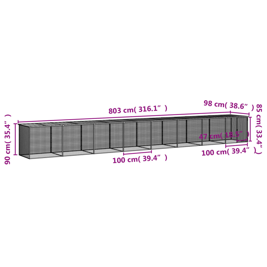 Klec pro kuřata se střechou světle šedá 803 x 98 x 90 cm ocel