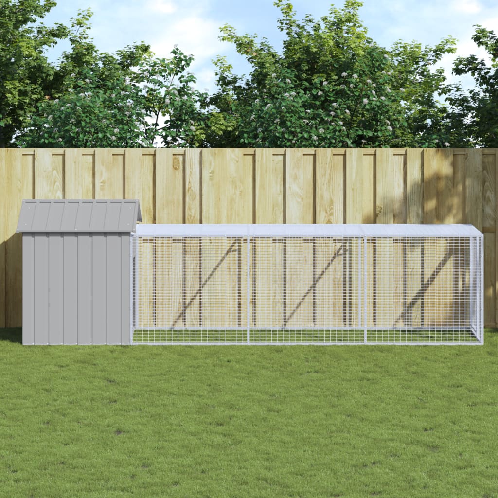 Kurník s výběhem světle šedý 117x405x123 cm pozinkovaná ocel