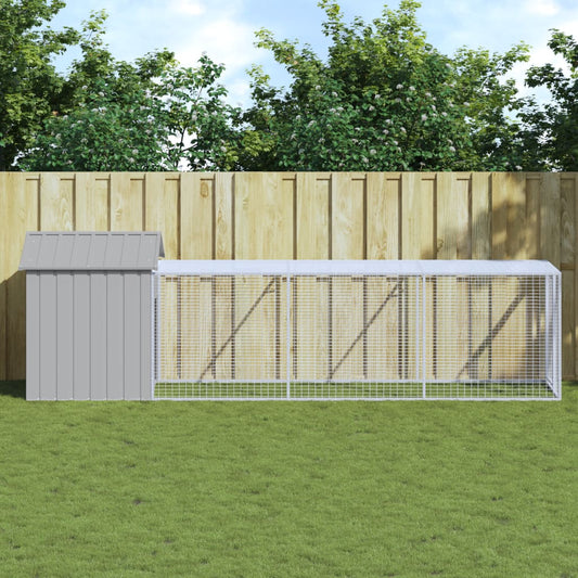 Kurník s výběhem světle šedý 117x405x123 cm pozinkovaná ocel