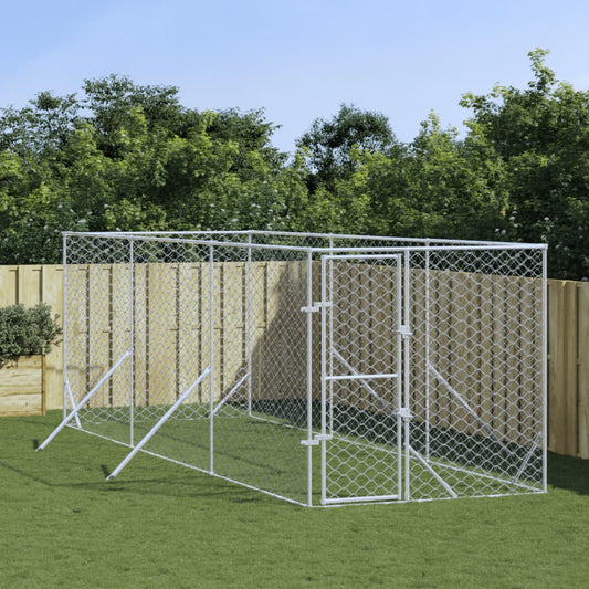 Venkovní psí kotec stříbrný 2 x 6 x 2 m pozinkovaná ocel