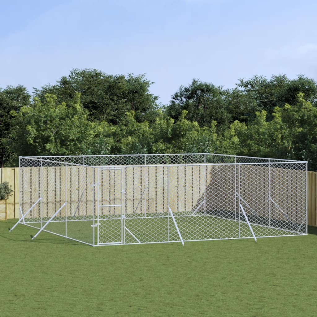 Venkovní psí kotec stříbrný 6 x 6 x 2 m pozinkovaná ocel