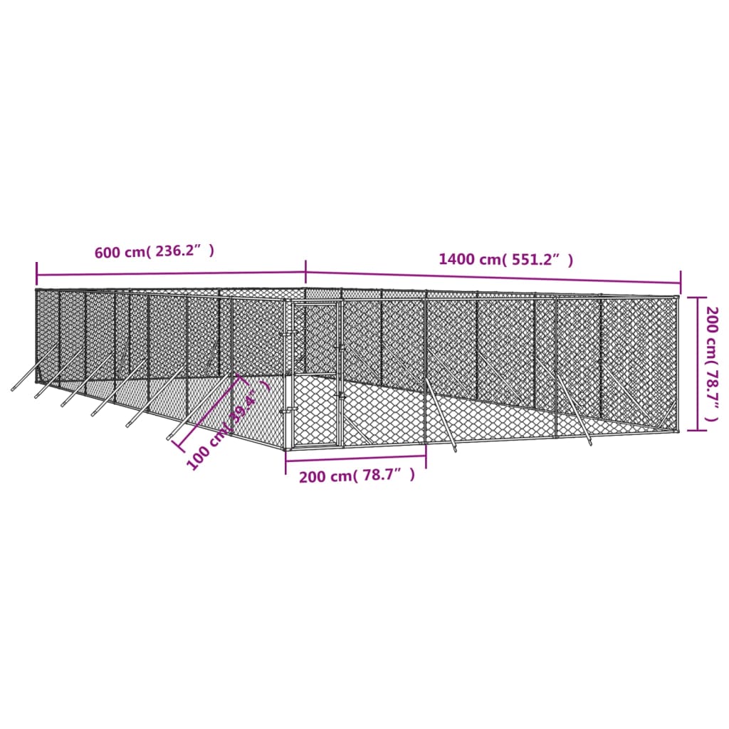 Venkovní psí kotec stříbrný 6 x 14 x 2 m pozinkovaná ocel