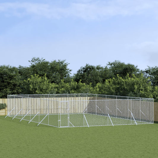 Venkovní psí kotec stříbrný 8 x 12 x 2 m pozinkovaná ocel