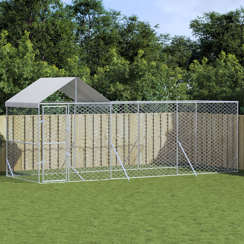 Venkovní psí kotec se střechou stříbrný 6 x 2 x 2,5 m ocel