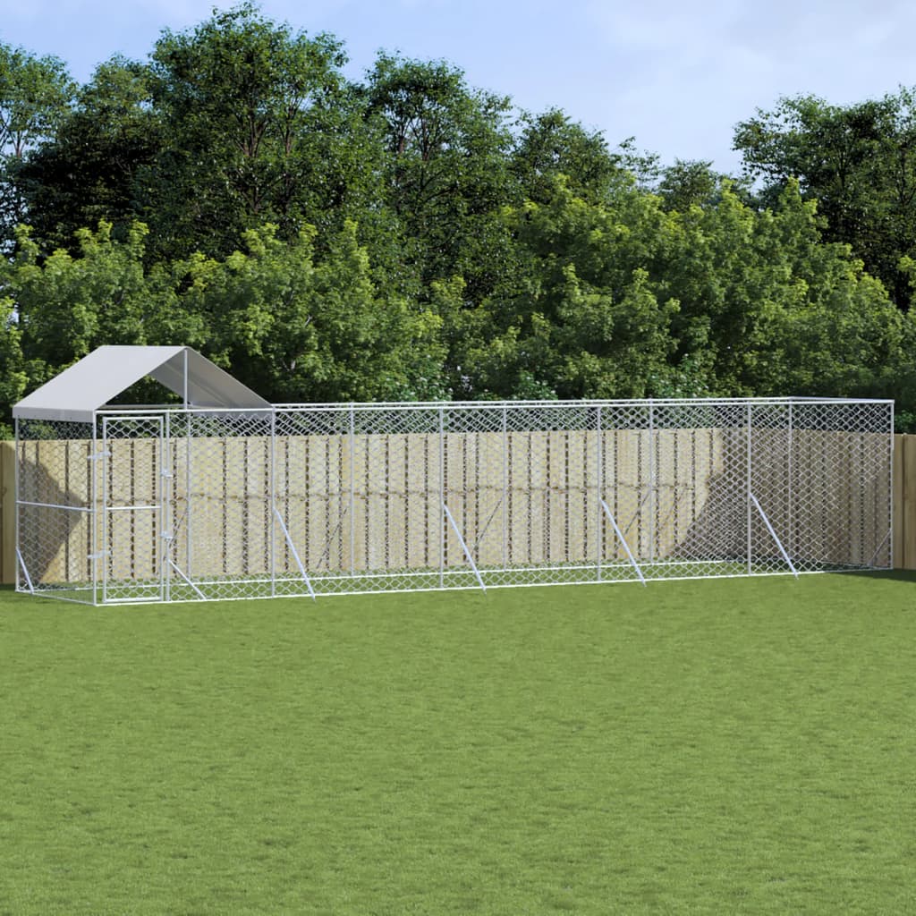 Venkovní psí kotec se střechou stříbrný 10 x 2 x 2,5 m ocel