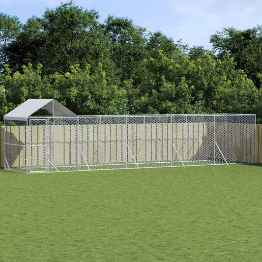Venkovní psí kotec se střechou stříbrný 10 x 2 x 2,5 m ocel