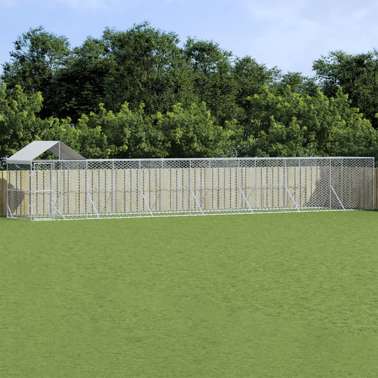 Venkovní psí kotec se střechou stříbrný 14 x 2 x 2,5 m ocel