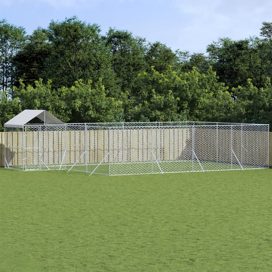 Venkovní psí kotec se střechou stříbrný 10 x 6 x 2,5 m ocel