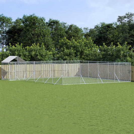 Venkovní psí kotec se střechou stříbrný 10 x 8 x 2,5 m ocel
