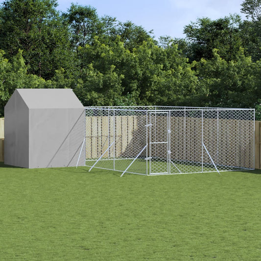 Venkovní psí kotec se střechou stříbrný 6 x 6 x 2,5 m ocel