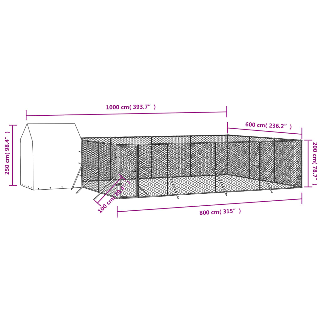 Venkovní psí kotec se střechou stříbrný 10 x 6 x 2,5 m ocel