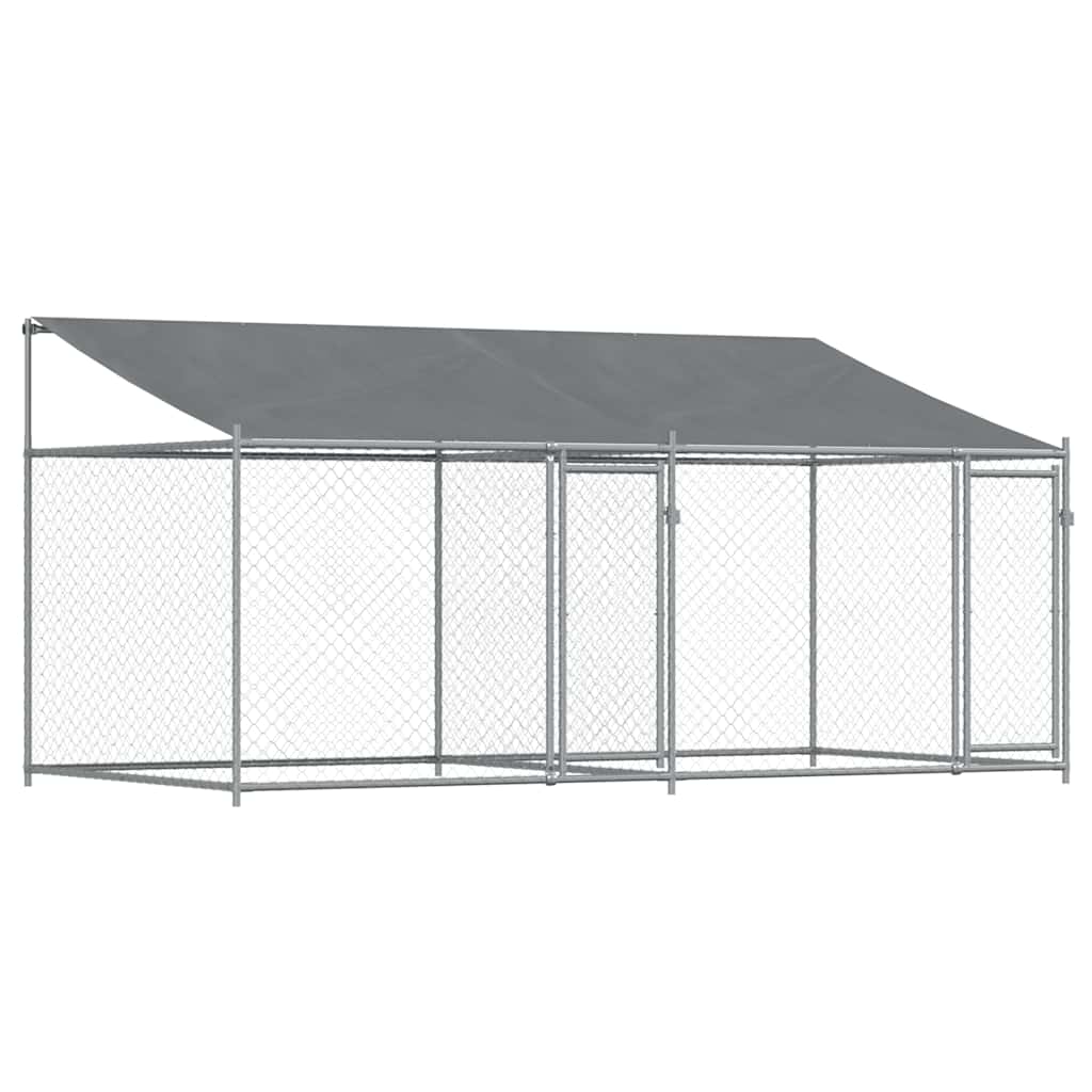Klec pro psy se střechou a dvířky šedá 4x2x2 m pozinkovaná ocel