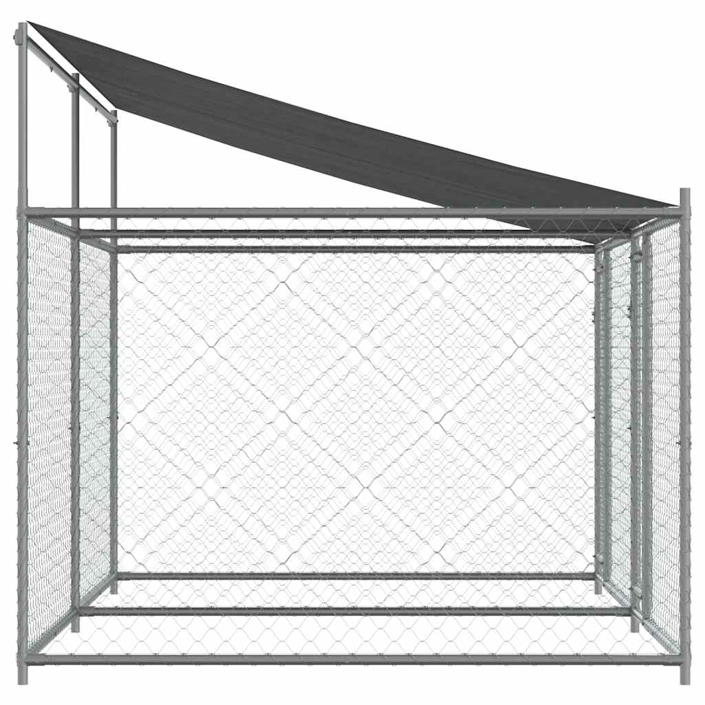 Klec pro psy se střechou a dvířky šedá 4x2x2 m pozinkovaná ocel
