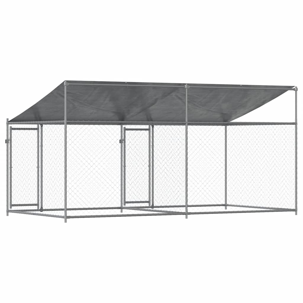 Klec pro psy se střechou a dvířky šedá 4x2x2 m pozinkovaná ocel