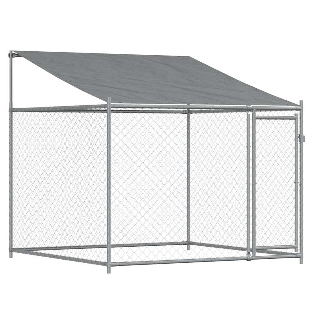 Klec pro psy se střechou a dvířky šedá 4x2x2 m pozinkovaná ocel