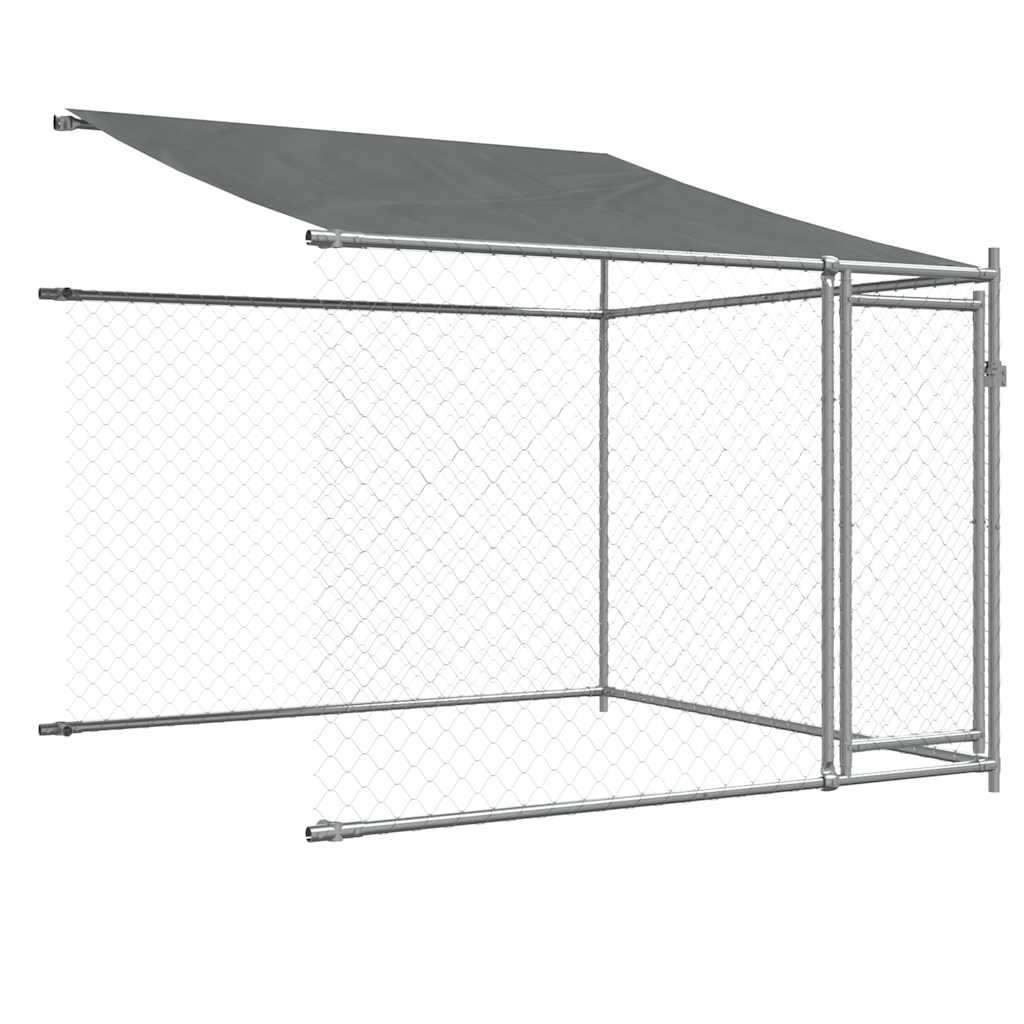 Klec pro psy se střechou a dvířky šedá 4x2x2 m pozinkovaná ocel