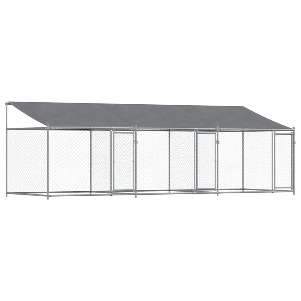 Klec pro psy se střechou a dvířky šedá 6x2x2 m pozinkovaná ocel