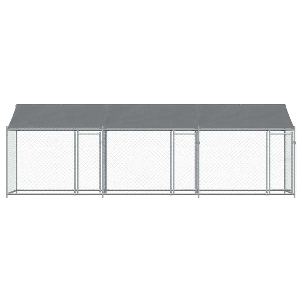Klec pro psy se střechou a dvířky šedá 6x2x2 m pozinkovaná ocel