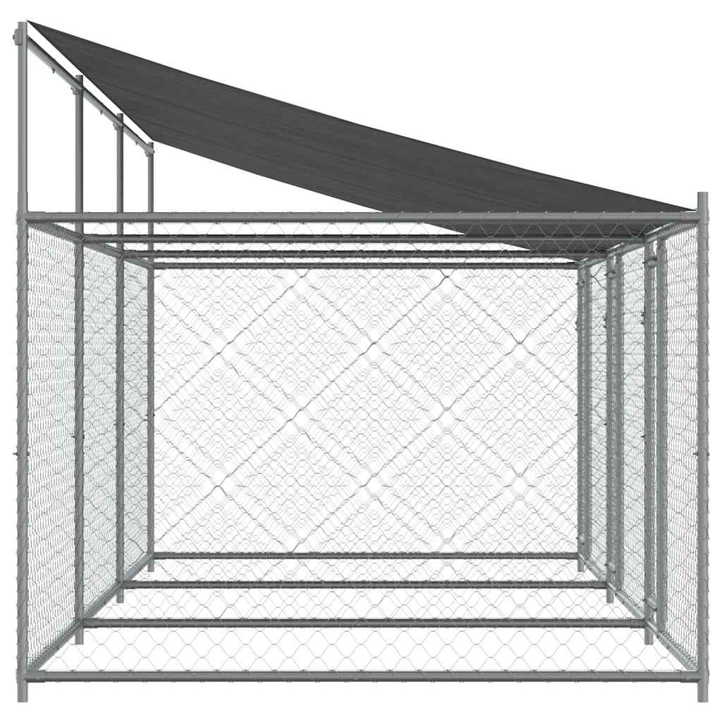 Klec pro psy se střechou a dvířky šedá 6x2x2 m pozinkovaná ocel