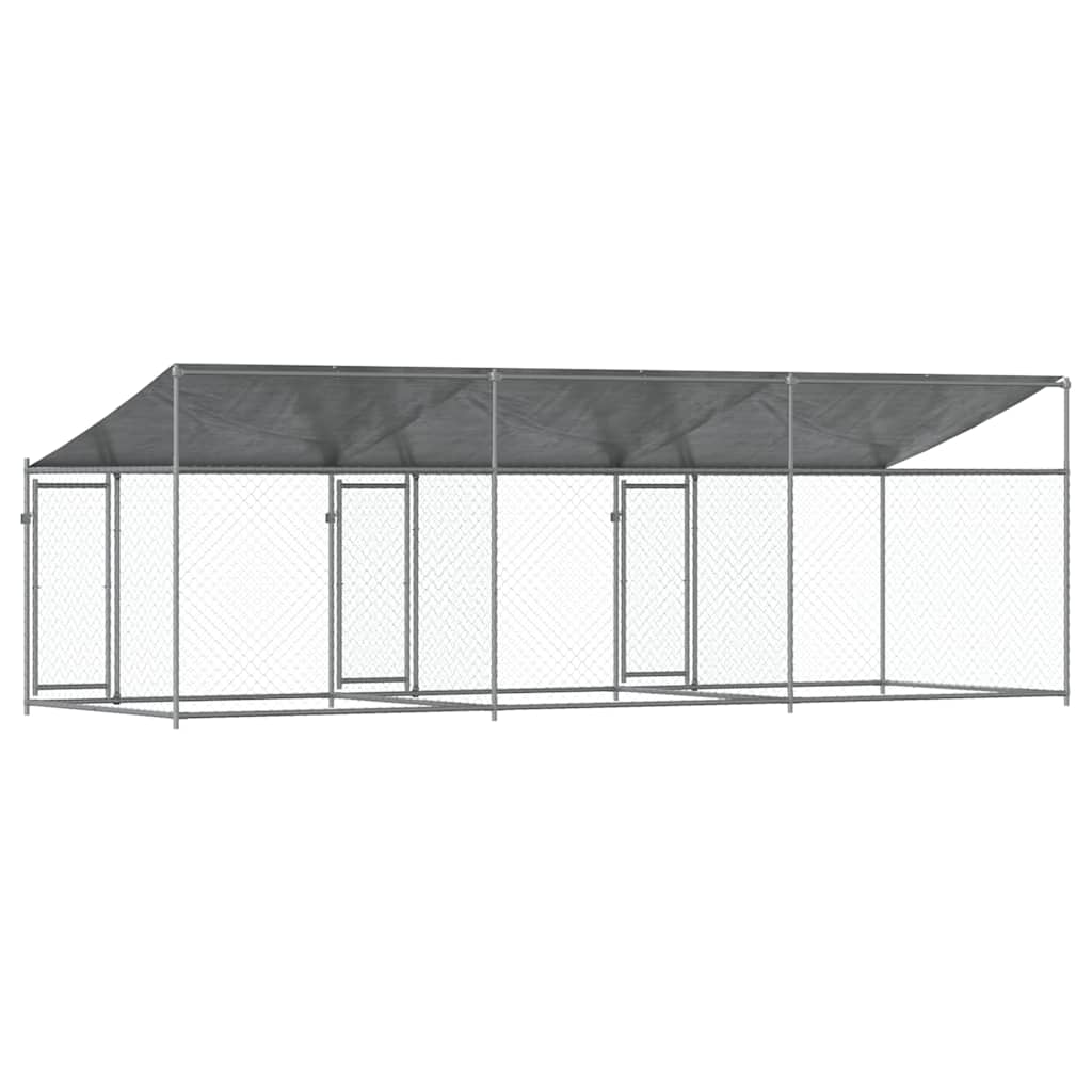 Klec pro psy se střechou a dvířky šedá 6x2x2 m pozinkovaná ocel