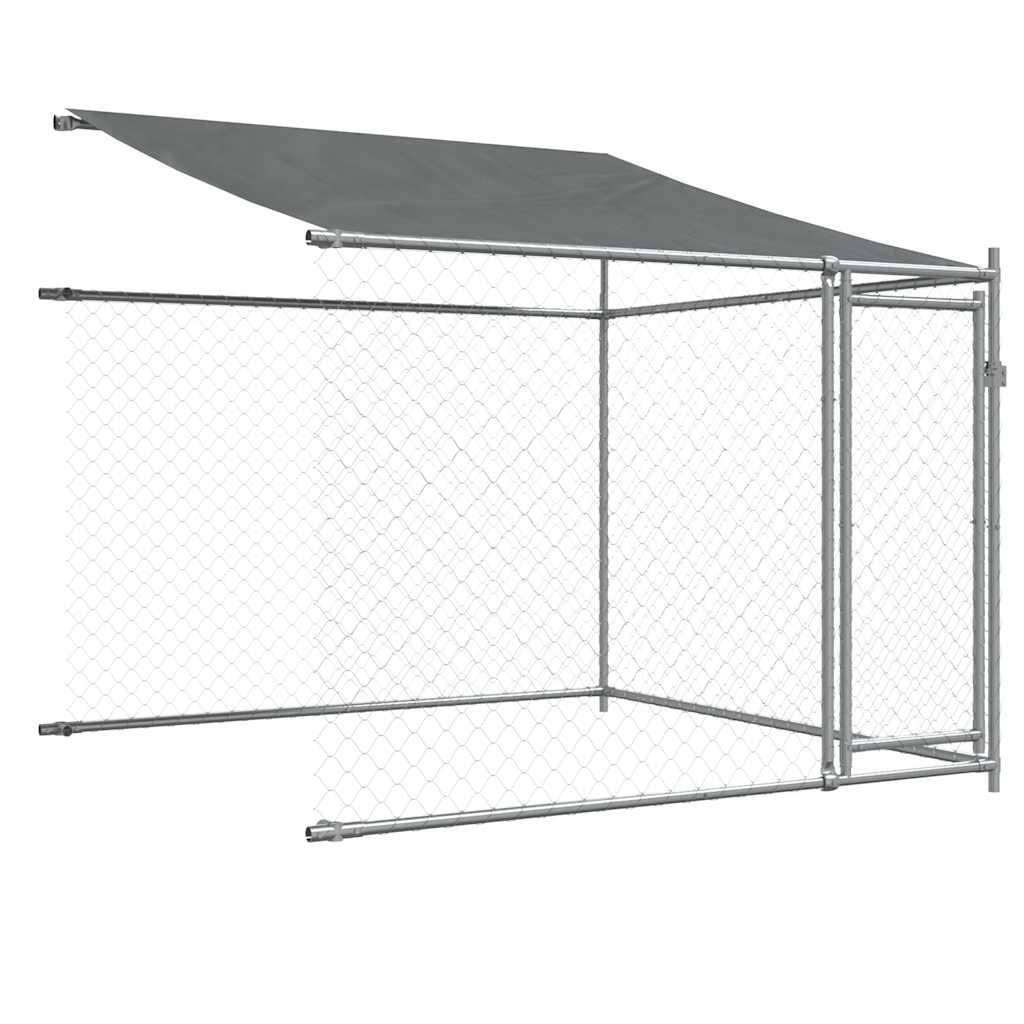 Klec pro psy se střechou a dvířky šedá 6x2x2 m pozinkovaná ocel