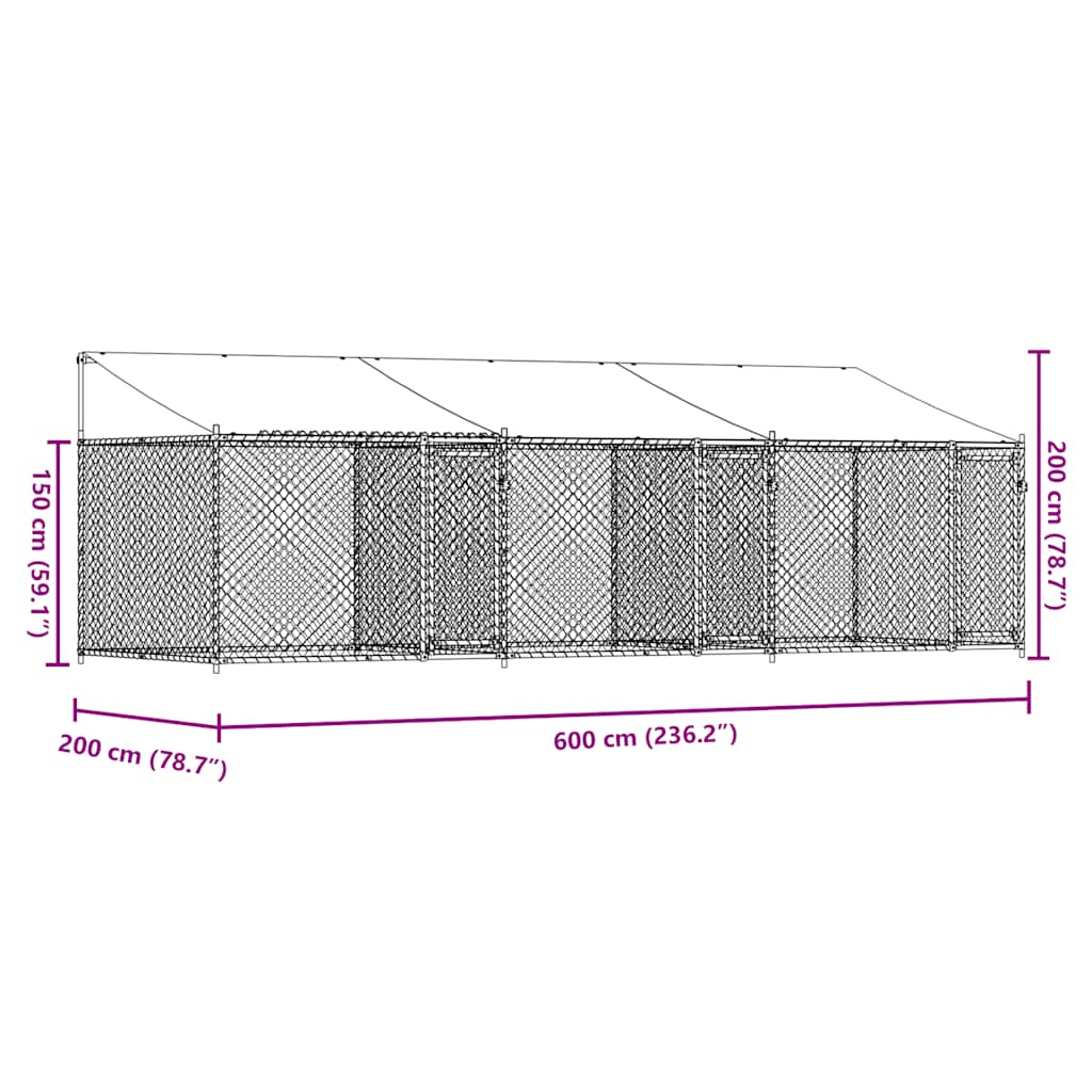 Klec pro psy se střechou a dvířky šedá 6x2x2 m pozinkovaná ocel
