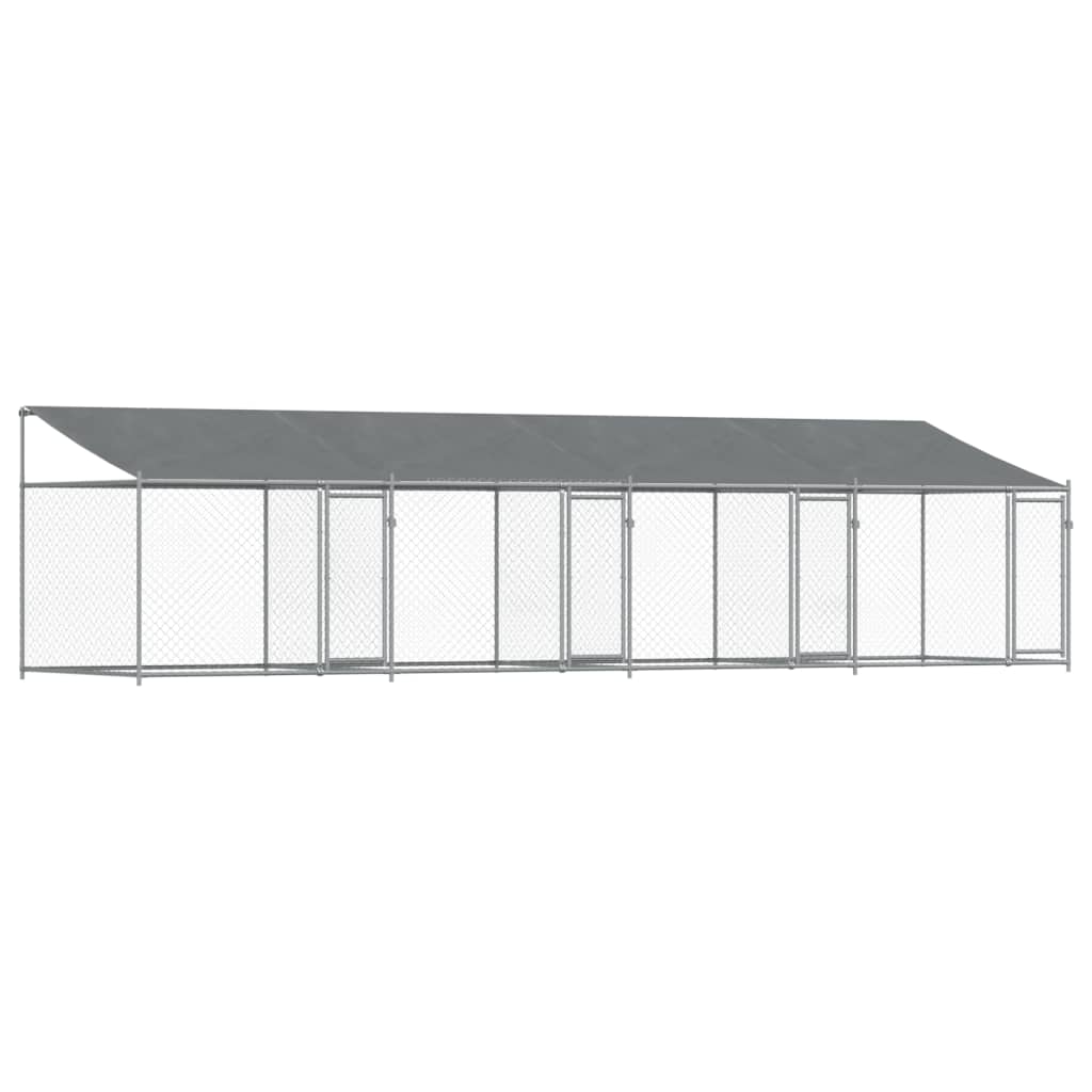 Klec pro psy se střechou a dvířky šedá 8x2x2 m pozinkovaná ocel