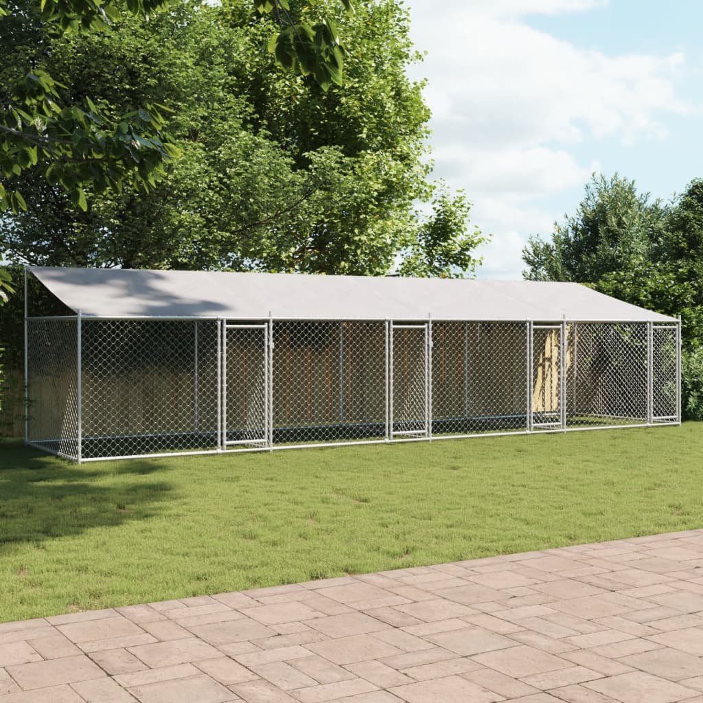 Klec pro psy se střechou a dvířky šedá 8x2x2 m pozinkovaná ocel