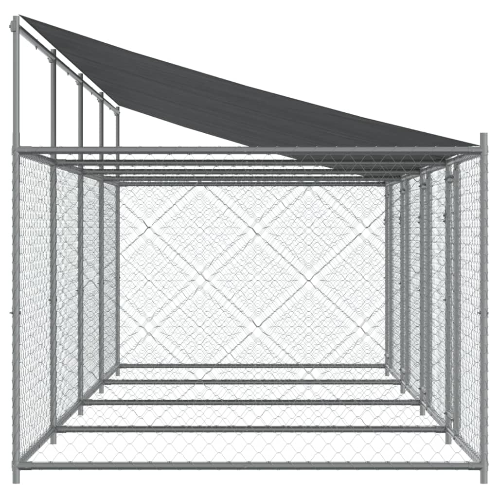 Klec pro psy se střechou a dvířky šedá 8x2x2 m pozinkovaná ocel