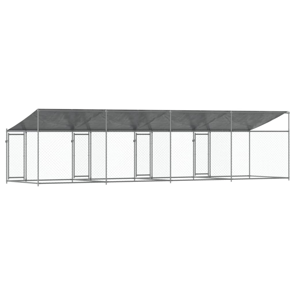 Klec pro psy se střechou a dvířky šedá 8x2x2 m pozinkovaná ocel