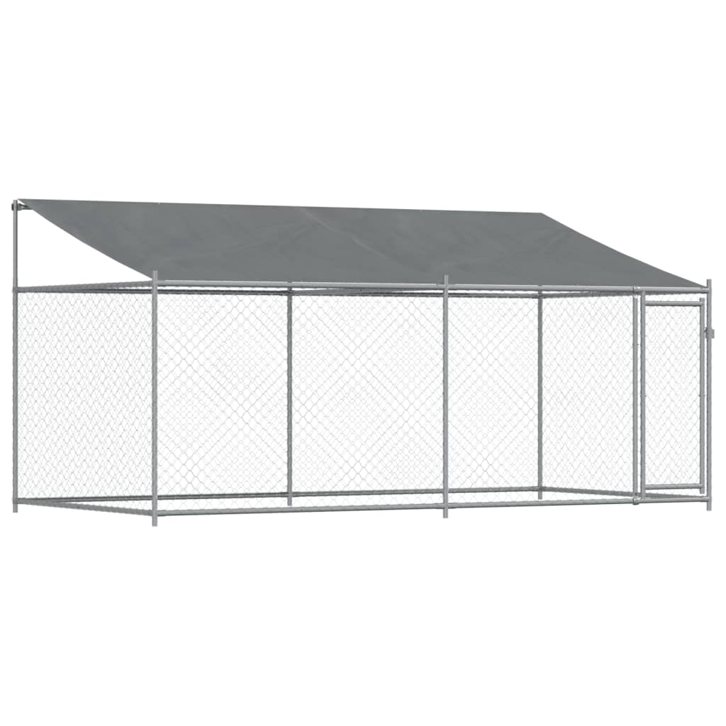 Klec pro psy se střechou a dvířky šedá 4x2x2 m pozinkovaná ocel