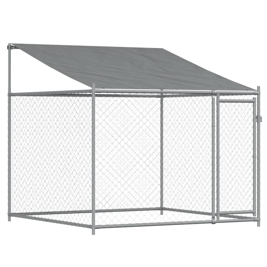 Klec pro psy se střechou a dvířky šedá 4x2x2 m pozinkovaná ocel