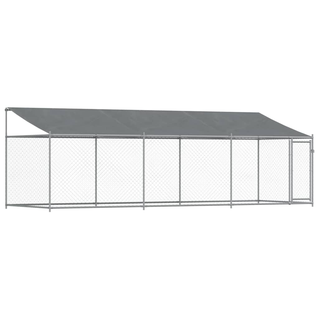 Klec pro psy se střechou a dvířky šedá 6x2x2 m pozinkovaná ocel