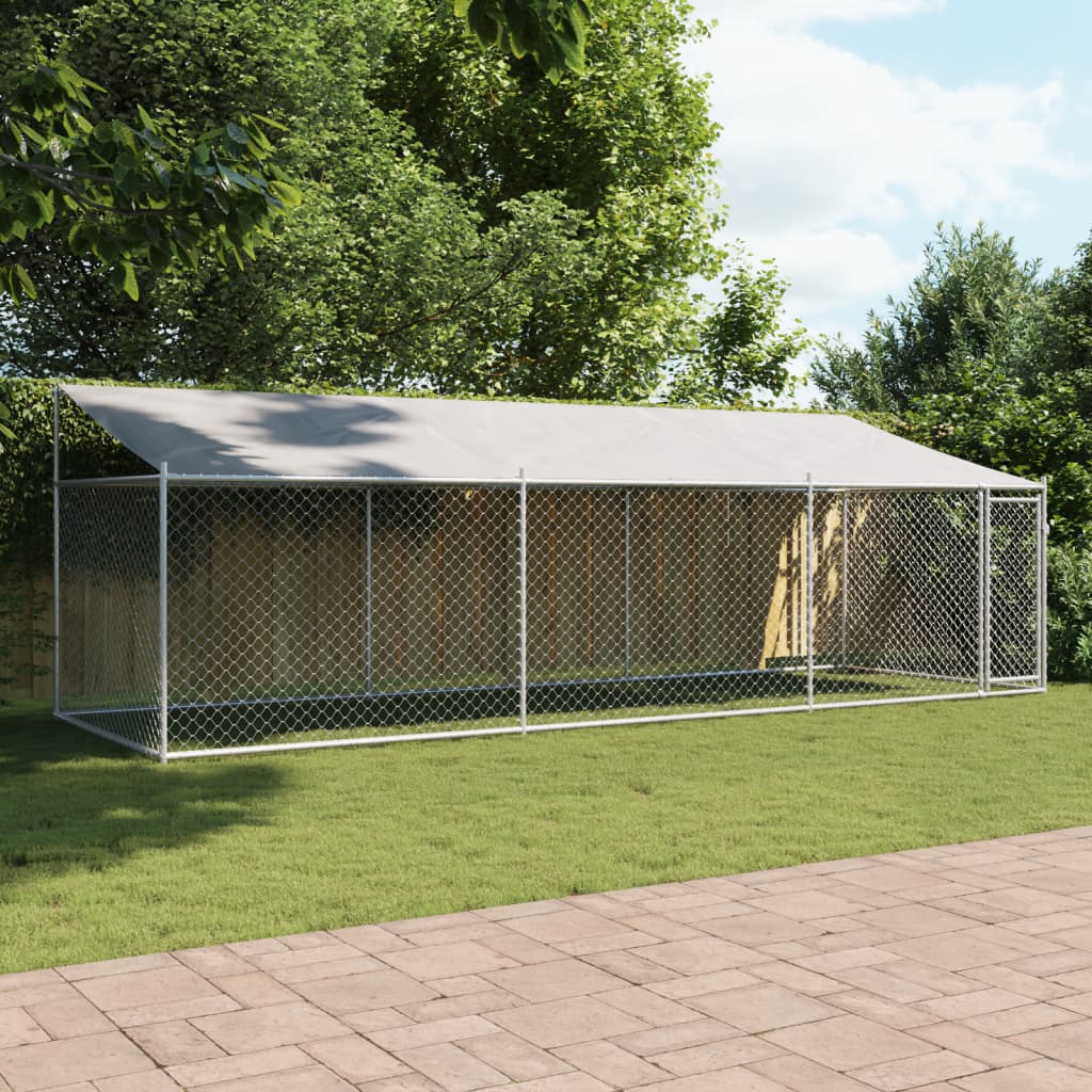 Klec pro psy se střechou a dvířky šedá 6x2x2 m pozinkovaná ocel